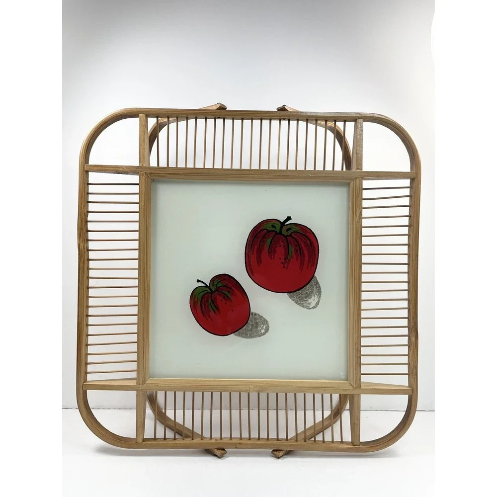 Vintage Tray Cheese Fruit Board Decorative Tray Basket With Apples Print‎